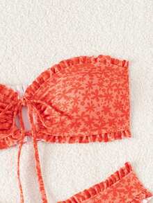 SHEIN Swim Mod 女士夏季新款性感简约印花系带露背比基尼套装，适合海滩度假 - 彩色 - 查看 3
