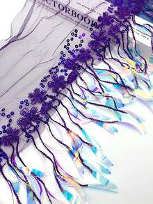 1PC New Sparkly Sequin Mesh Tassel Fringes DIY Stage Performance Costume Curtain Decorative Fabric, In Stock, Length: 30ft, Width: 6in - multicolor - View 4