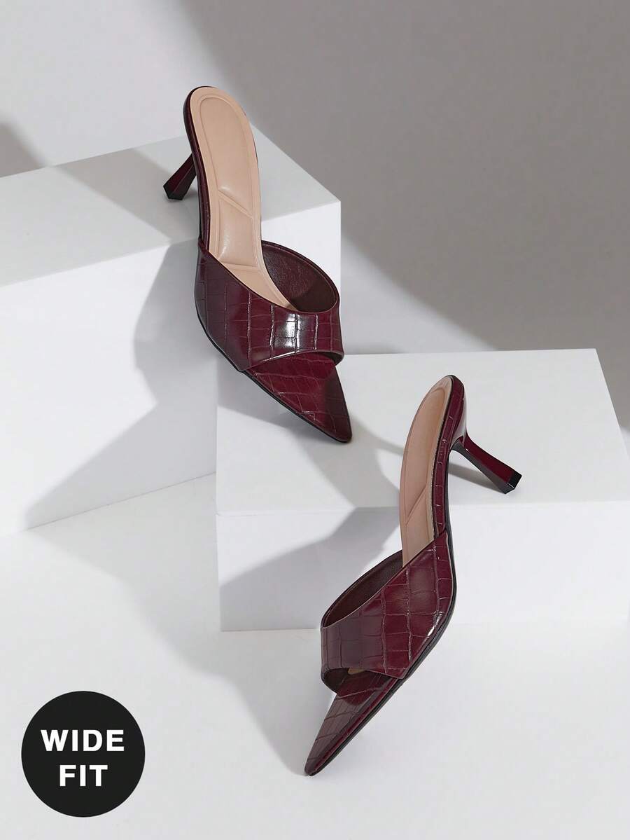 SHUZIA Sandal nữ mũi nhọn gót thấp, dáng rộng, thoải mái, thích hợp cho tiệc tùng. - Màu Đỏ Sâu - Xem 1