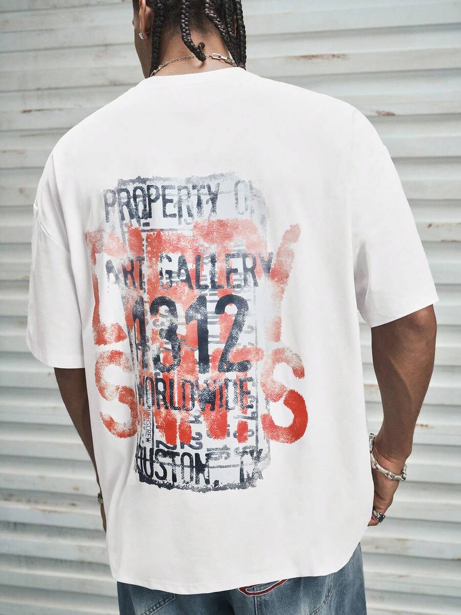 Modcrash 男士新款时尚嘻哈印花T恤，复古美式，男女皆宜，宽松版型夏季服装——适合日常穿着和夏季度假穿着。 - 白色 - 查看 1