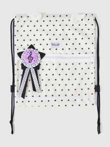 ROMWE Anime Star Printed Backpack, Wings, Pentagram Badge, Lace Trimmed Transparent Zipper Pocket, Large-Capacity Multi-Functional White Drawstring Backpack, Suitable For School, Commuting, Daily Leisure Use, And Going Out. It Is Very Cute. - White pentagram - View 2