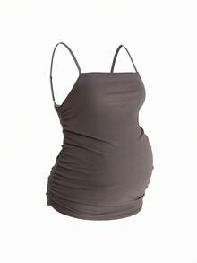 BloomMama Maternity Basic Solid Color Camisole Top - Grey - View 5