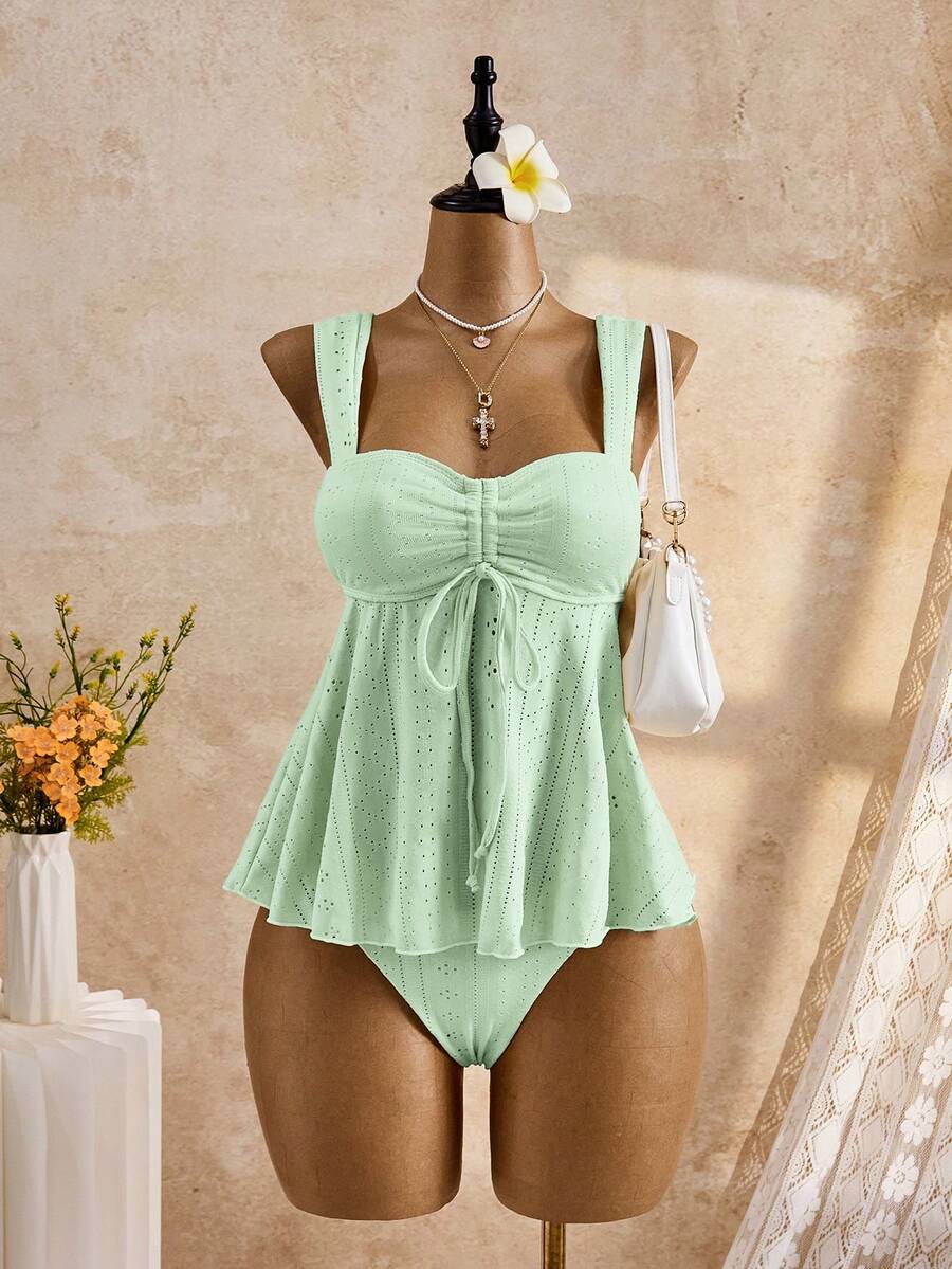 Bellisia 26SS Spring/Summer Vacation Beach Cute Yellow Jacquard Embroidered Camisole & Bikini Set