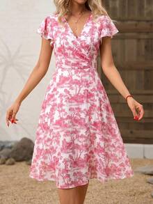 Ellevyn 女士中长款雪纺印花连衣裙 - 粉色 - 查看 4