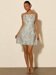 COSMINA Women's Elegant Jacquard Spaghetti Strap Mini Dress - Multicolor - View 3