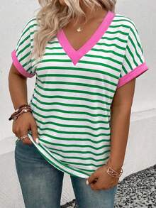EMERY ROSE Women's Spring/Summer New Arrival Striped & Printed Color Block Design Casual Versatile Plus Size T-Shirt - Multicolor - View 5