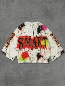 ROMWE MEN Áo thun nam tay lỡ in họa tiết, dáng rộng. - Màu be - Xem 3