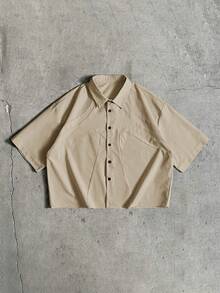 AXEPEAK Men's Solid Color Short Sleeve Single-Breasted Casual Shirt - Brown - View 3