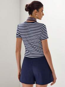 Briarwyn 女士圆领条纹修身休闲日常短袖T恤 - 彩色 - 查看 2