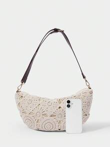 SHECARRY 女士腰包、斜挎包、碎花包、波西米亚风、夏季沙滩包、旅行必备、邮轮必备、女士度假装、钩针编织套装（图案随机） - 杏色 - 查看 6