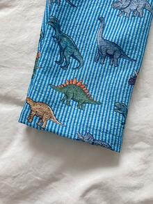 SHEIN 男童恐龙印花短袖翻领上衣和裤子两件套睡衣套装 - 藍色 - 查看 8