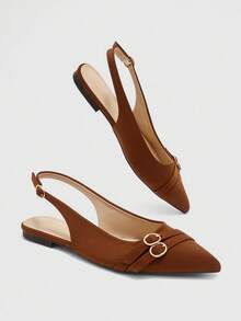 CUCCOO BIZCHIC 法式轻盈成熟风尖头闭趾凉鞋 女款 2026 新款平底高跟鞋 气质名媛后跟搭扣鞋 - 棕色 - 查看 5