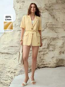 MOTF PREMIUM ÁO BLAZER TAY NGẮN CHẤT LIỆU PHA LINEN - Vàng nhạt - Xem 2