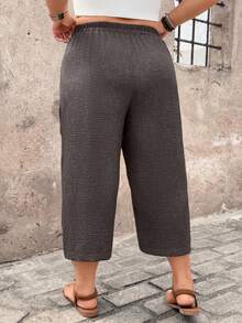 Plus Size Women Casual Pants, Comfortable Textured Capri Pants, Spring & Summer Countryside Vacation - Brown - View 2