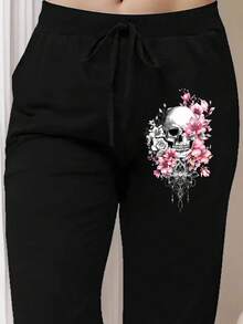 Tropvida 女士极简印花休闲裤，度假风可爱裤装，女士运动裤，女士慢跑裤，女士休闲七分裤，女士慢跑裤，女士运动裤，Zenske 女士裤装 - 黑色 - 查看 3