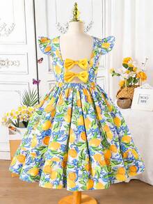 SHEIN 少女碎花露背蝴蝶结设计短袖收腰连衣裙 - 彩色 - 查看 3