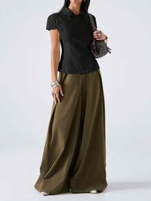 LYSMO 2026新款简约黑色扭腰休闲百搭短袖衬衫，女士时尚衬衫/休闲衬衫 - 黑色 - 查看 6