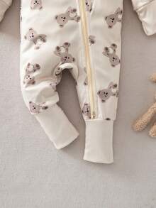Newborn Baby Cookie Print Zipper Front Long Sleeve Romper Pajamas - Multicolor - View 7