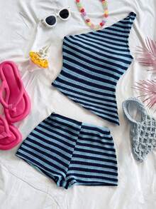 Soleia 新款女士夏季套装，度假装，女士两件套日常穿搭，海岛度假装，波西米亚风，浪漫花卉图案，度假风，花卉图案 - 藍色 - 查看 6