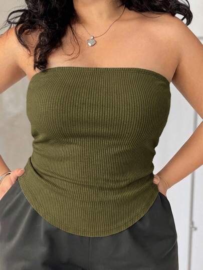 Solflare 军绿色扎染加大码女式抹胸上衣，春夏款
