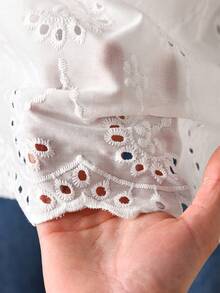 Rusticease Damblus med broderad ärmlös, enfärgad och urholkad design för semester och avslappnad fritid - Vitt - Visa 8