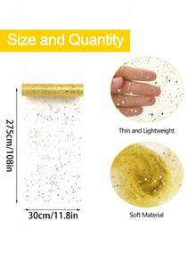 1卷金色闪光薄纱面料，尺寸275厘米 x 30厘米，亮片闪光网纱缎带，适用于婚礼拱门背景、DIY蓬蓬裙、礼品包装、派对装饰、桌旗、花束包装（复古金色） - 彩色 - 查看 8