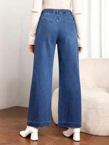 EMERY ROSE Plus Size Women Loose Fit Pockets Wide Leg Casual Jeans - Blue - View 2