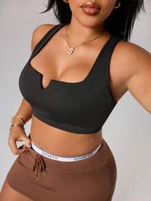 SHEIN Sports Plus Size Women Solid Color Backless Sports Bra,Curve Activewear Gym Tops For Women,Black Summer Athletic Pilates Bra - Black - View 1