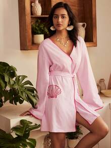 Áo choàng nữ bằng cotton họa tiết vỏ sò phong cách Bohemian - Hồng - Xem 6