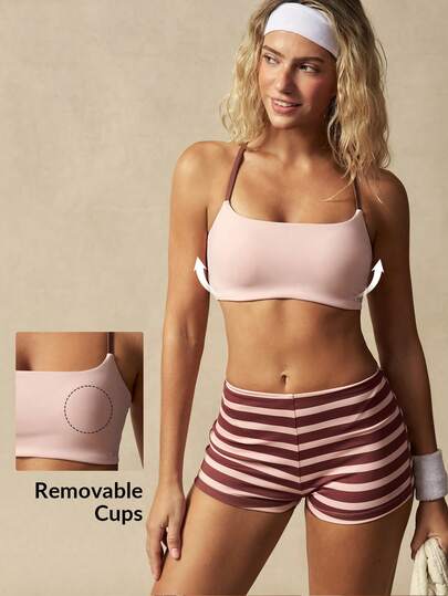 VARSIVA Women's Contrast Color Criss-Cross Back Everyday Fitness Sports Bra