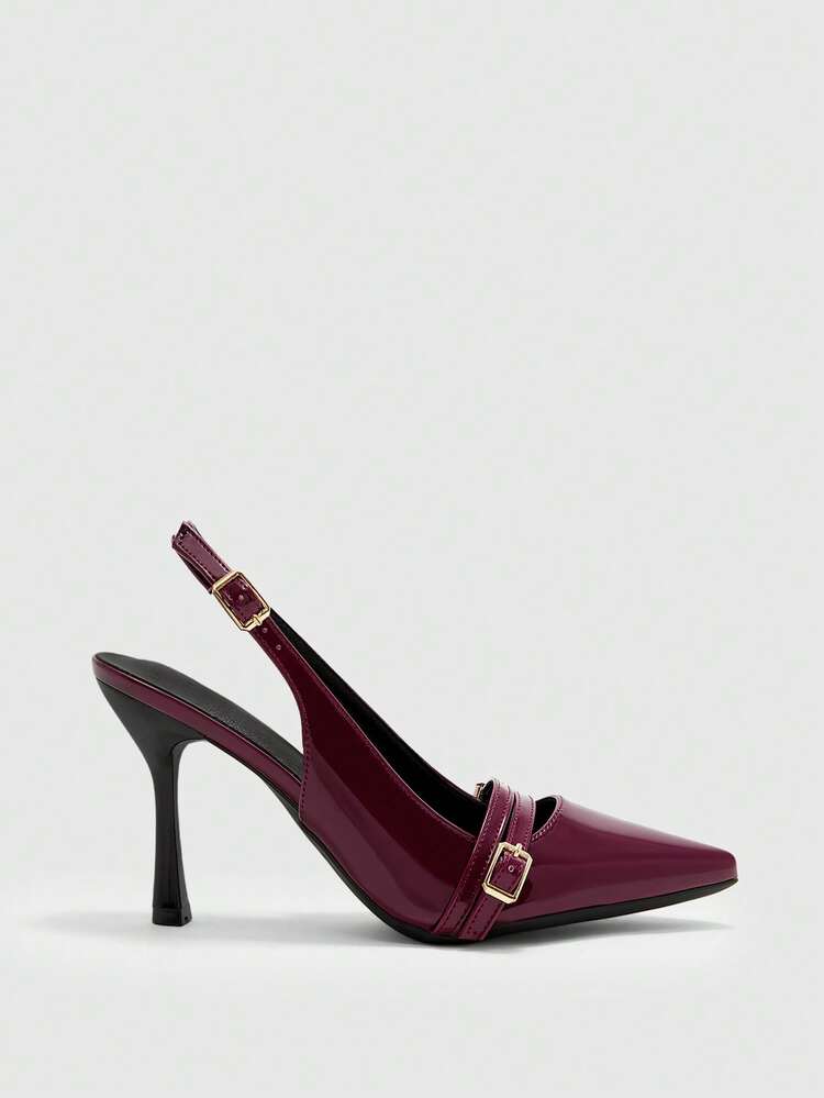 CUCCOO BIZCHIC Women Shoes Pointed Stiletto Burgundy Back Strap Fashion Commuter Versatile Daily Going Out Shopping Work Shoes Women's High Heel Shoes Slingback Shoes