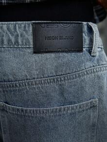 NEON BLANC 男士字母刺绣阔腿牛仔裤 - 藍色 - 查看 7