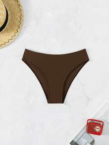 SHEIN Swim 2026春夏新款女士侧高衩纯色休闲比基尼泳裤 棕色比基尼泳裤 棕色泳装下装 Zestiva泳装斑马纹比基尼套装 棕色泳衣下装 棕色内裤 - 棕色 - 查看 7