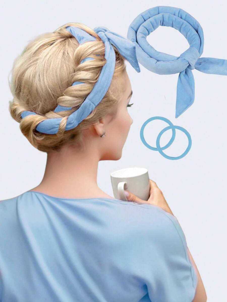 Heatless Curling Rod Headband, No Heat Curl Ribbon With Scrunchie, Sleeping Curls Ribbon Hair Rollers, Natural Soft Wave DIY Hair Rollers Styling Tool, Hair Rollers, Heatless Curls, Hair Curler, Hair Products And Accessories For Barber Salon Beauty Back To School, Travel Holiday Essentials, Hair Accessories For Women - Baby Blue - View 1