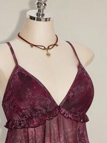 SHEIN ICON Plus Size Women Plant Print Ruffle Hem Camisole Tank Top For Holiday,Rave Top - Purple - View 8
