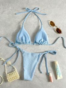 Swim Mod Bộ bikini hai mảnh buộc dây cổ yếm dành cho nữ - Màu xanh lam - Xem 2