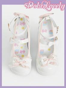 Dola Lovely Women's Shoes Beige And Pink High Heels Mary Jane Platform, Lolita Wears JK, Gothic Wears Y2K. - White + pink splicing - View 2