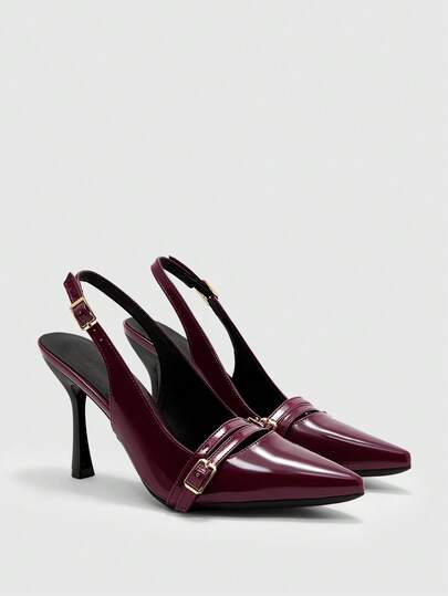 CUCCOO BIZCHIC Women Shoes Pointed Stiletto Burgundy Back Strap Fashion Commuter Versatile Daily Going Out Shopping Work Shoes Women's High Heel Shoes Slingback Shoes