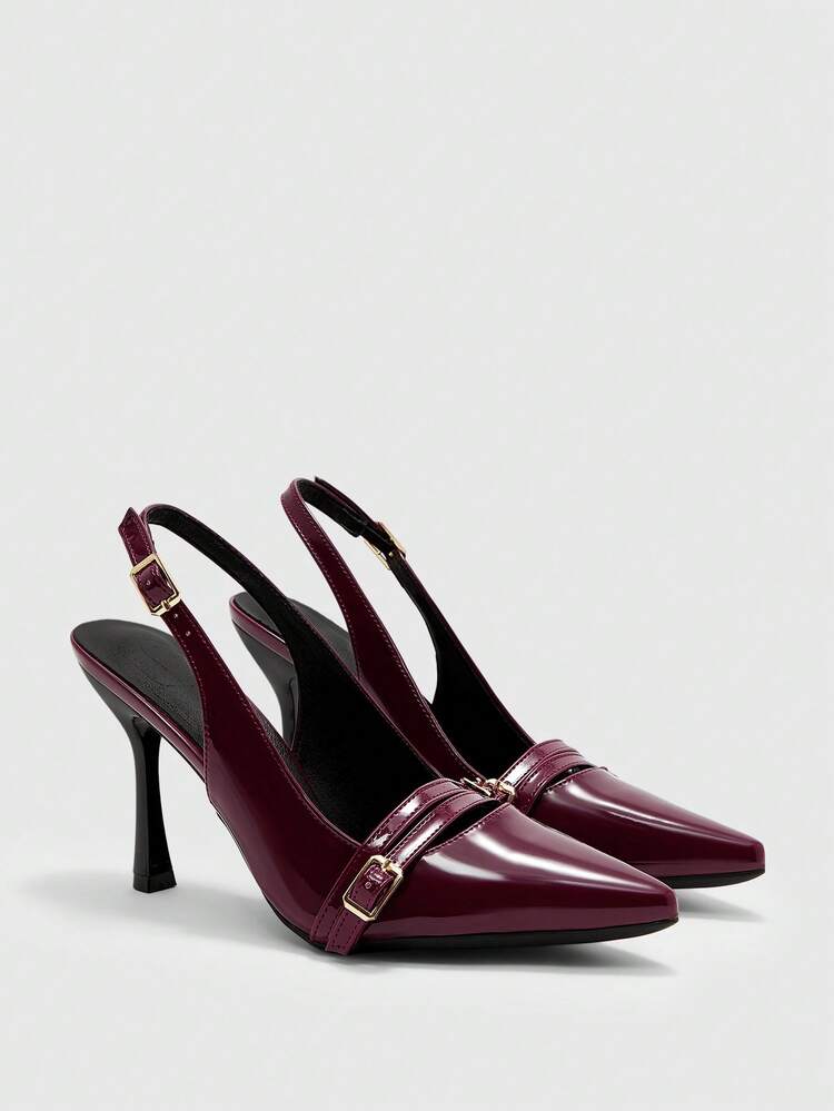 CUCCOO BIZCHIC Women Shoes Pointed Stiletto Burgundy Back Strap Fashion Commuter Versatile Daily Going Out Shopping Work Shoes Women's High Heel Shoes Slingback Shoes
