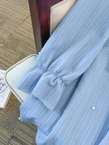GlowEve CURVE Vestido de talla grande de verano elegante con corbata delantera y decoración de perlas - Azul - Ver 6