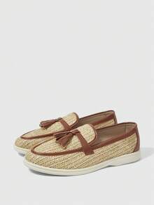 Sleekvia 2026复古乐福鞋拼接设计圆头休闲透气一脚蹬女鞋 - 杏色 - 查看 3