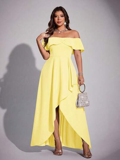 Viva Relle Plus Size Women Elegant Romantic Off-Shoulder Fitted Fishtail Dress, Spring/Summer
