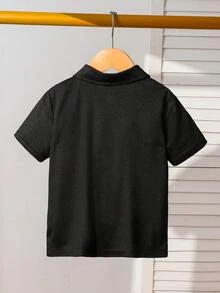 SHEIN Áo polo tay ngắn in họa tiết tối giản dành cho bé trai - màu đen - Xem 2