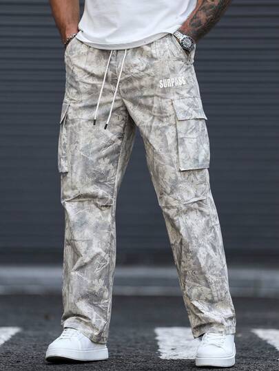 Manfinity Roughcore Men's New Camouflage Tree Grain Plus Size Loose Cargo Pants, Multi-Pocket Versatile Trousers