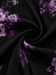 Brillora Black Minimalist Bandeau Jumpsuit With Purple Floral Pattern, Suitable For Summer - Black - View 9