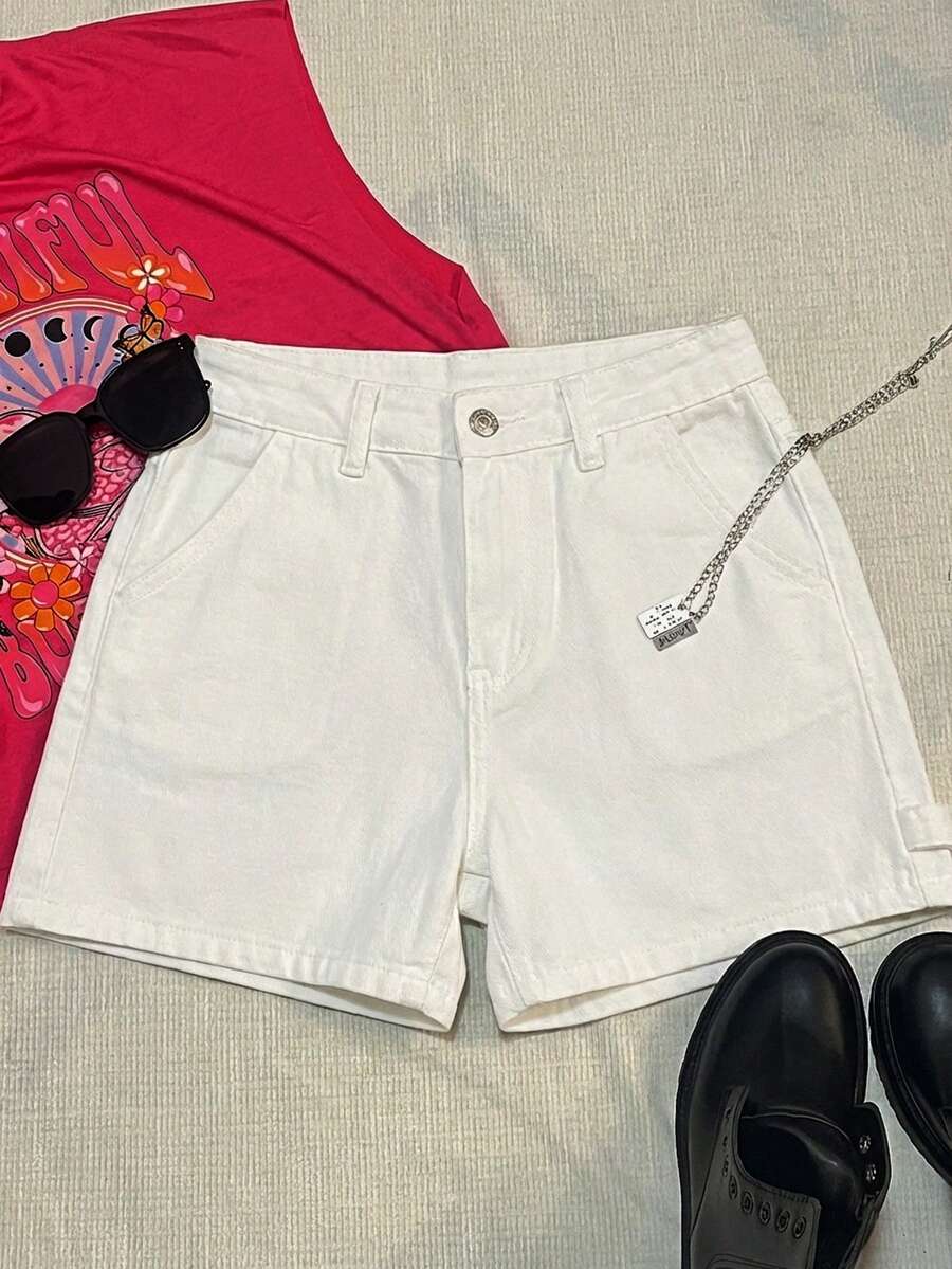 Attitoon Women's Denim Shorts, Casual Basic Fitted Short Style, White Jorts Vacation Summer - White - View 1