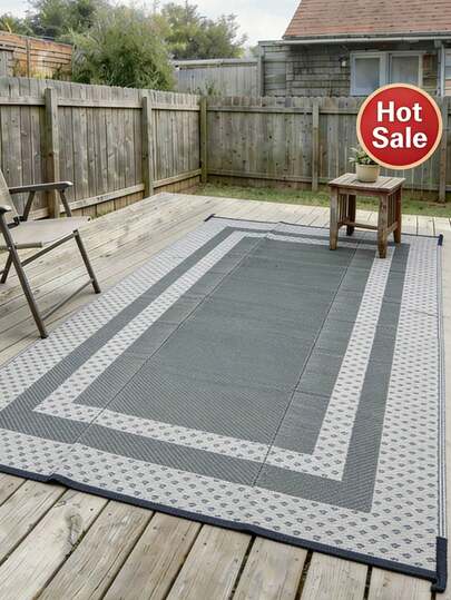 1 pieza Alfombra de plástico reversible y resistente al agua, alfombra de exterior antideslizante duradera para jardín, patio, camping, piscina, patio trasero, balcón, picnic, alfombra de plástico para todo clima para entrada exterior (negro y beige)