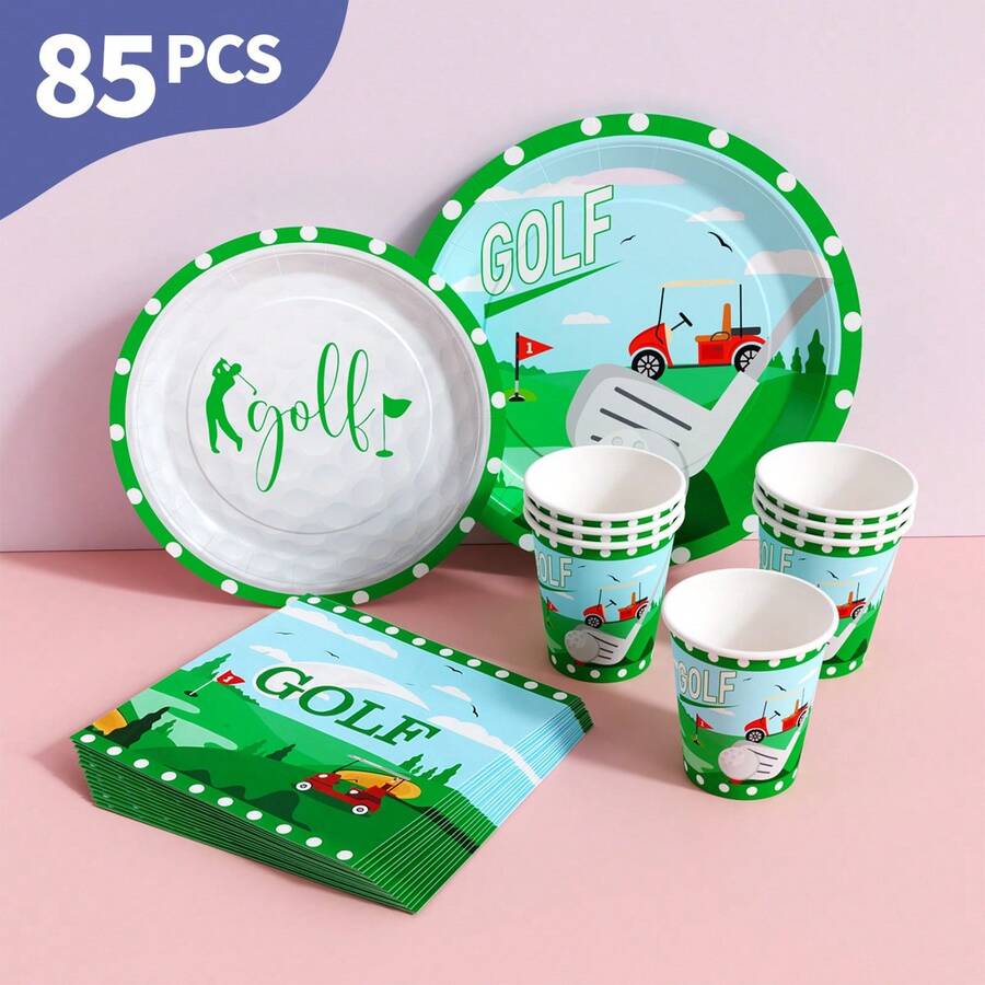 高尔夫主题一次性餐盘、餐巾纸和杯子套装，可供20位客人使用。这款一次性派对套装（包括餐盘、餐巾纸和杯子）非常适合生日派对、婚礼和家庭野餐。 - 查看 1