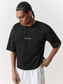 Manfinity Unisex Men's Casual Commute Funny Printed & Embroidered T-Shirt - Black - View 2