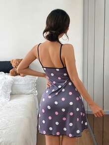 Napfluff Gaun Tidur Camisole Motif Polkadot Merah Muda & Putih - MultiWarna - View 2